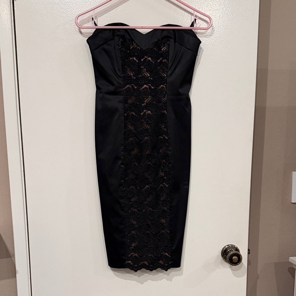 bebe Black Strapless Lace Dress